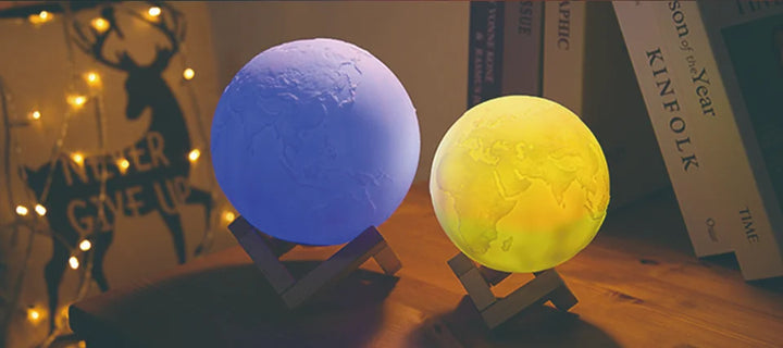 3D Print LED Lamp Moon Earth Jupiter Home Bedroom Decor Creative Mood Night Light USB Recharge Touch Pat Control Colorful