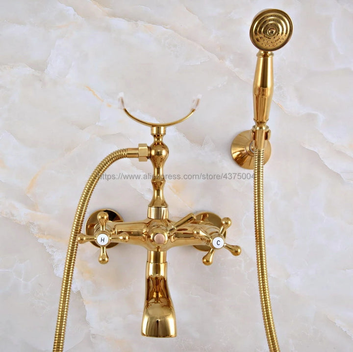 Bathtub Faucets Wall Mounted Gold Color Brass Bathtub Faucet With Hand Shower Bathroom Bath Shower Faucets Nna914