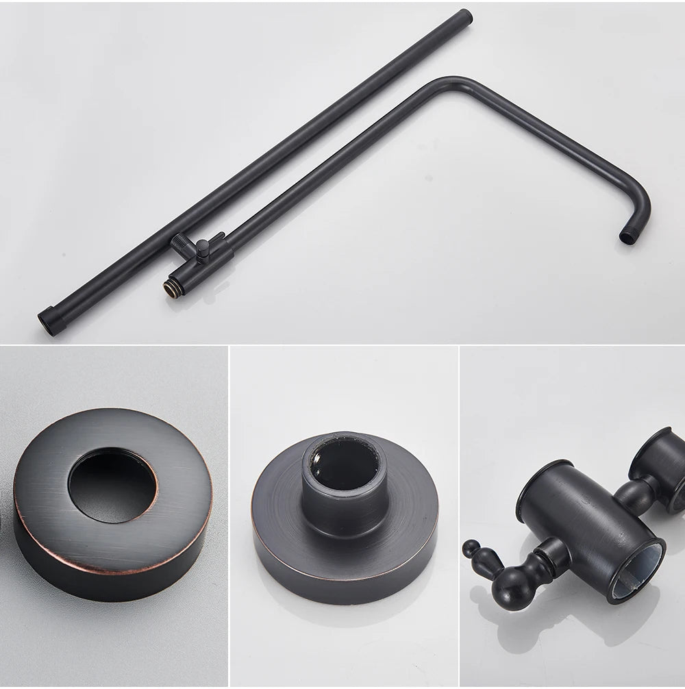 POIQIHY ORB Black Bathroom Shower Faucet In Wall 8" Rainfall Brass Shower Set Mixer Tap Tub Spout Bath Shower Set Dual Handles
