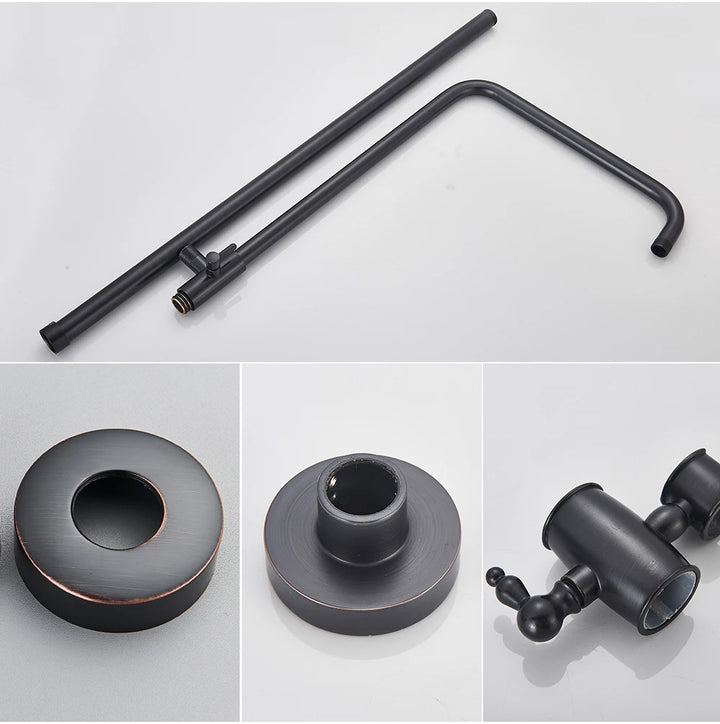 POIQIHY ORB Black Bathroom Shower Faucet In Wall 8" Rainfall Brass Shower Set Mixer Tap Tub Spout Bath Shower Set Dual Handles