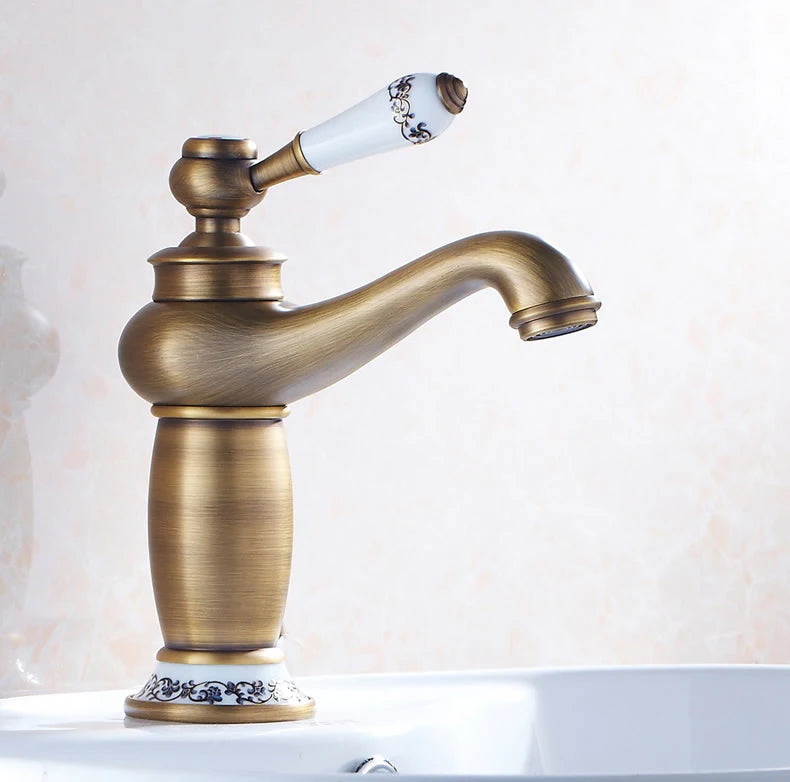 Bathroom Faucet Antique Bronze Finish Brass Basin Sink Solid Brass Faucets Single Handle Water Mixer Taps Bath Crane  ELFCT001