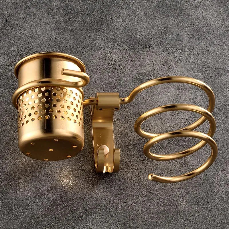 Golden hair dryer rack with cup hair   Households Rack Hair Blow Dryer Holder Aluminum Shelf Bathroom Accessories