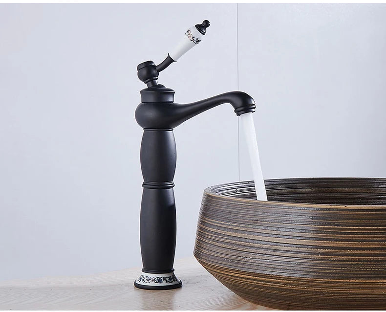 Antique Bronze Gold Black Crane Basin Faucet – Tall Bathroom Basin Sink Mixer Hot and Cold Water Tap