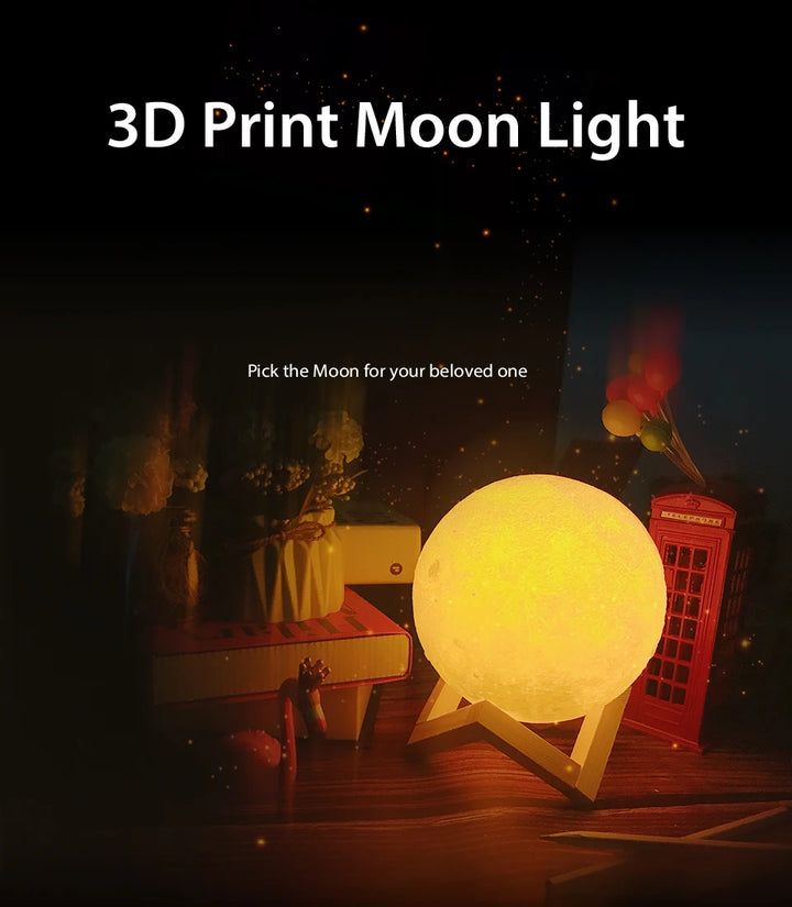 3D Print LED Lamp Moon Earth Jupiter Home Bedroom Decor Creative Mood Night Light USB Recharge Touch Pat Control Colorful