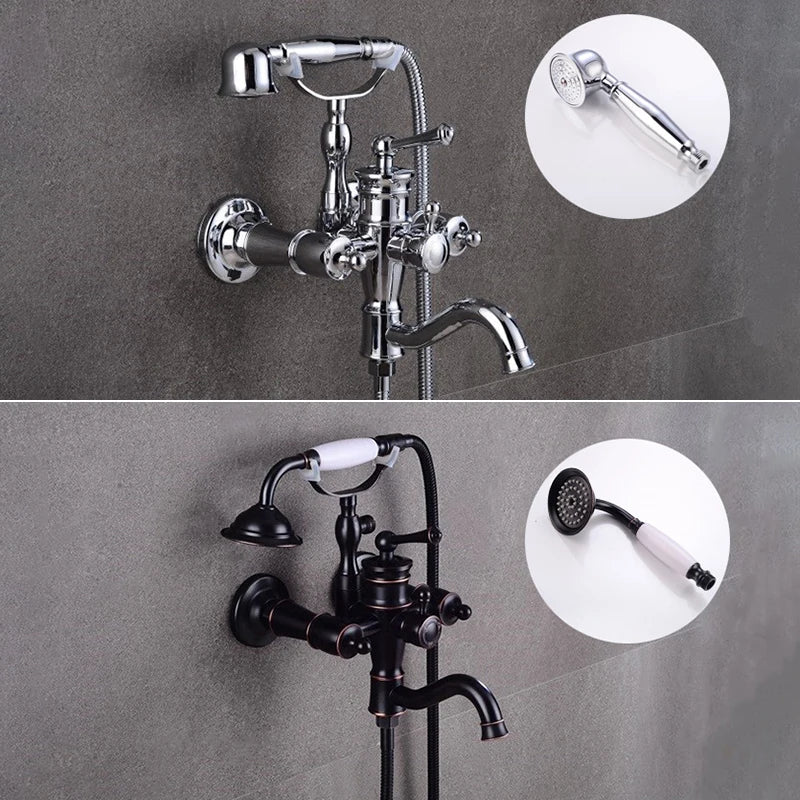 ELLEN Wall Mounted Bathroom Bath Faucet with Hand Shower Black Bath Tub Mixer Tap Bath Shower Mixer ELS2300