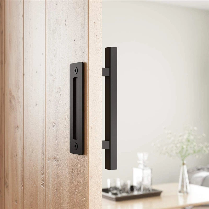 KAK 12 inches Sliding Barn Door Handle Pull Cabinet Flush Hardware Set Wood Door Handle I
