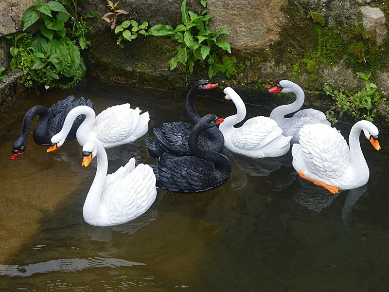 Resin Floating White Black Swan Outdoor Garden Pond Fish Tank Decorative Swimming Swan Sculpture For Garden Decor Ornament