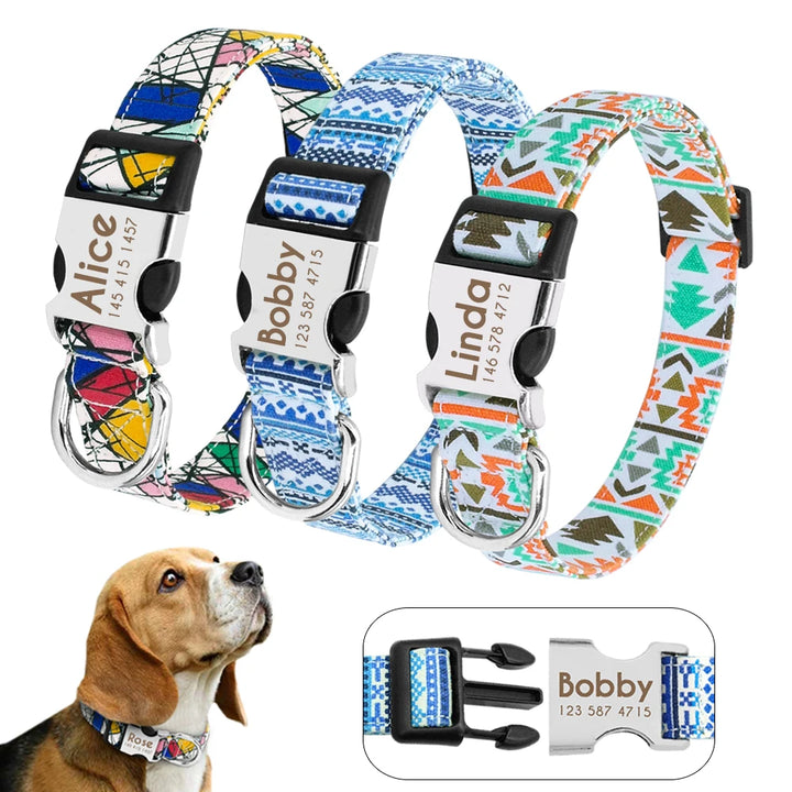 Personalized Small Medium Large Dog Cat Nylon Collar Custom Engraved Name ID Adjustable