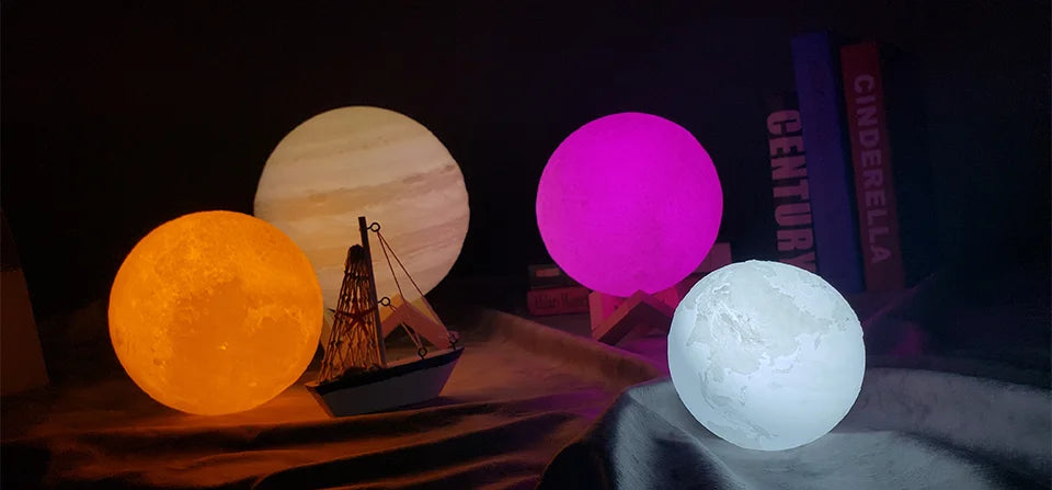 3D Print LED Lamp Moon Earth Jupiter Home Bedroom Decor Creative Mood Night Light USB Recharge Touch Pat Control Colorful