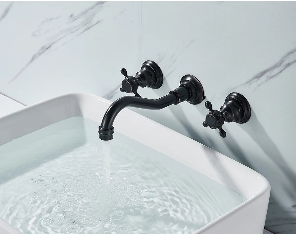 Antique Brass Bathroom Mixer Taps Widespread Basin Faucet Dual Handles Hot and Cold Tap Deck Mounted Brass Basin Sink Faucet