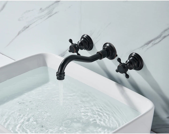 Antique Brass Bathroom Mixer Taps Widespread Basin Faucet Dual Handles Hot and Cold Tap Deck Mounted Brass Basin Sink Faucet