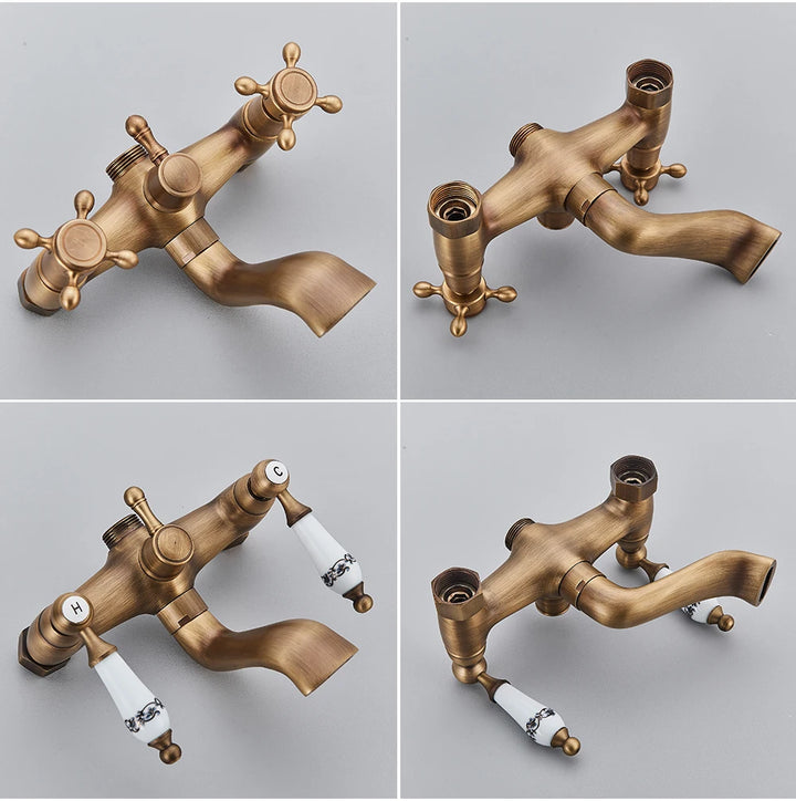 POIQIHY Golden Black Bathtub Shower Faucets Bathroom Wall Bath Shower Set Brass Mixer Tap Swivel Tub Spout Bath Shower Mixers