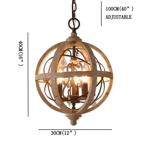 Retro solid wood Hanging Chandelier led in the living room Modern home decor Fixture Round Loft Suspension Crystal lighting