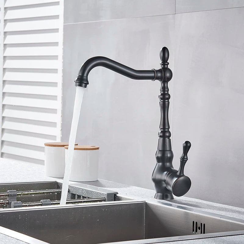 Shinesia Black Bronze Gourmet Kitchen Faucet Deck Mounted Bathroom Basin Sink Hot and Cold Water Mixer Taps