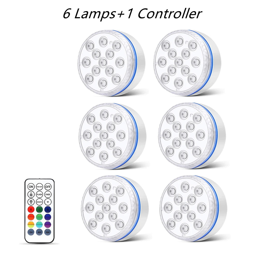 Updated Submersible LED Lights with Remote Underwater Pool Light IP68 Magnet 13 LED Bright Lamp RGB for Pond/Pool/Aquarium