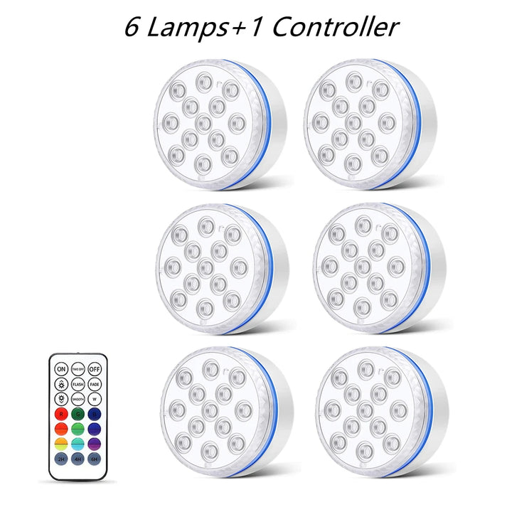 Updated Submersible LED Lights with Remote Underwater Pool Light IP68 Magnet 13 LED Bright Lamp RGB for Pond/Pool/Aquarium