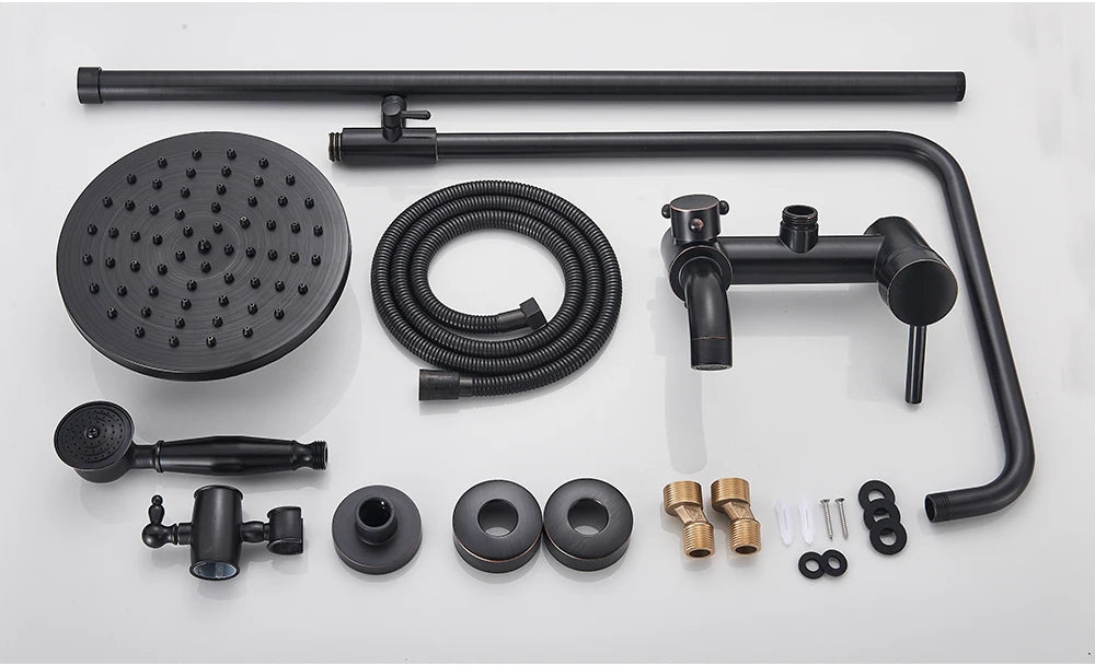 POIQIHY ORB Black Bathroom Shower Faucet In Wall 8" Rainfall Brass Shower Set Mixer Tap Tub Spout Bath Shower Set Dual Handles