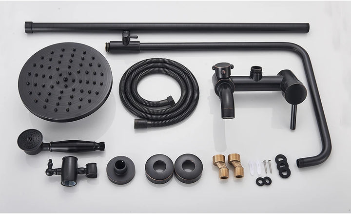 POIQIHY ORB Black Bathroom Shower Faucet In Wall 8" Rainfall Brass Shower Set Mixer Tap Tub Spout Bath Shower Set Dual Handles