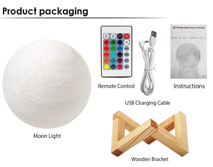 3D Print LED Lamp Moon Earth Jupiter Home Bedroom Decor Creative Mood Night Light USB Recharge Touch Pat Control Colorful
