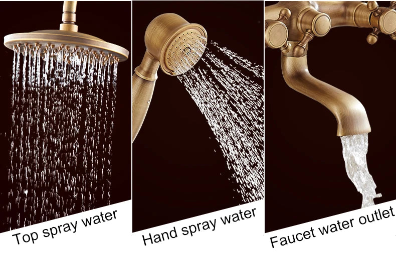 Antique Rain Shower Faucets Set with Hand Brass Wall Mounted Shower Mixer for Bathroom Bath Luxury Rainfall Shower Set EL4006T