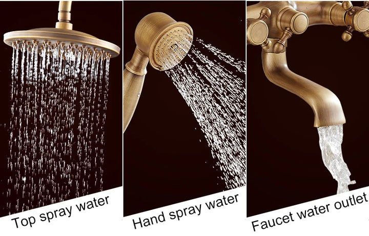 Antique Rain Shower Faucets Set with Hand Brass Wall Mounted Shower Mixer for Bathroom Bath Luxury Rainfall Shower Set EL4006T