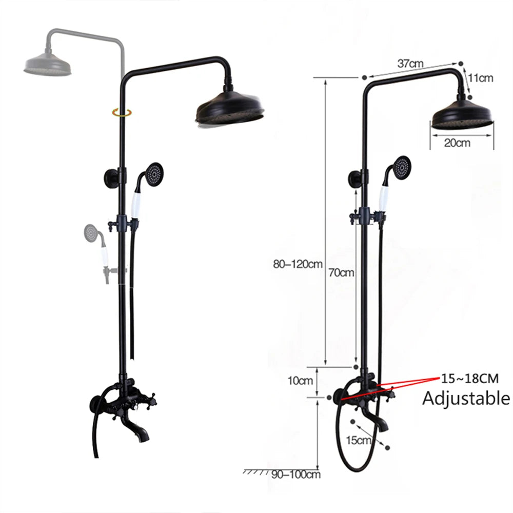 POIQIHY ORB Black Bathroom Shower Faucet In Wall 8" Rainfall Brass Shower Set Mixer Tap Tub Spout Bath Shower Set Dual Handles