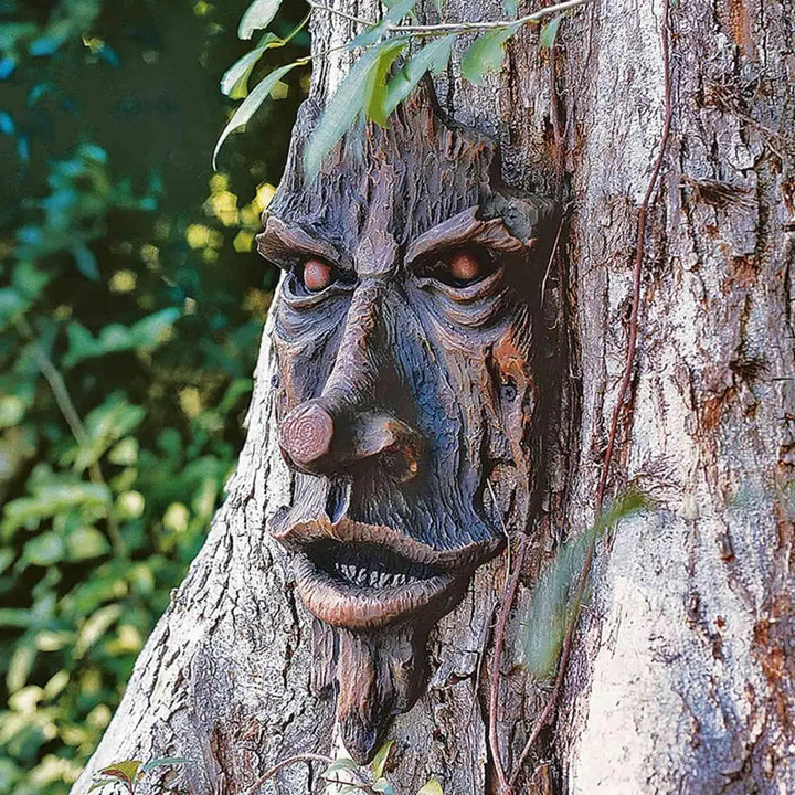 Bark Ghost Face Facial Features  Greenman Tree  Resin Garden Outdoor Sculpture