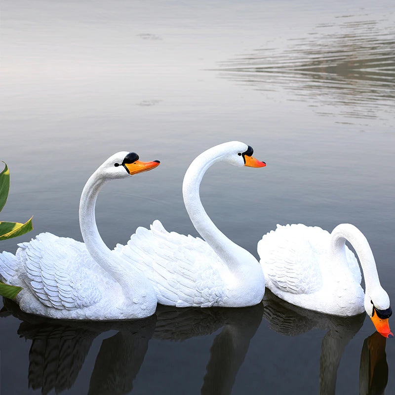 Resin Floating White Black Swan Outdoor Garden Pond Fish Tank Decorative Swimming Swan Sculpture For Garden Decor Ornament