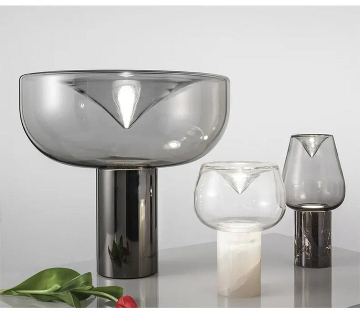 Nordic Clear Glass Table Lamp Creative Swirl Design Gold Hardware Plating Smoky Gray Bedroom Decoration LED E27 Desk Lamp