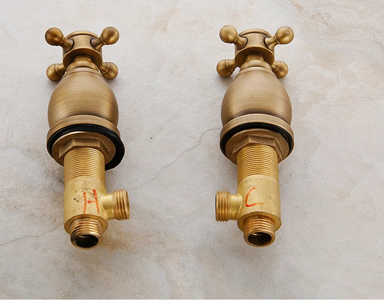 ELLEN Antique Bronze Bath Sink Faucet Double Handle Basin Sink Faucet Hot and Cold Water Mixer 3 Hole Bathroom Faucet ELF8001-3