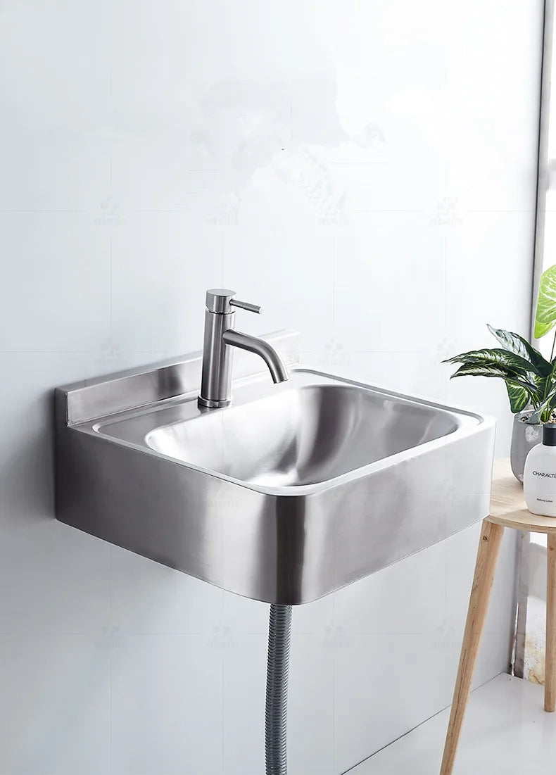 Bathroom wall mounted 304 Stainless steel  sqaure basin with faucet set