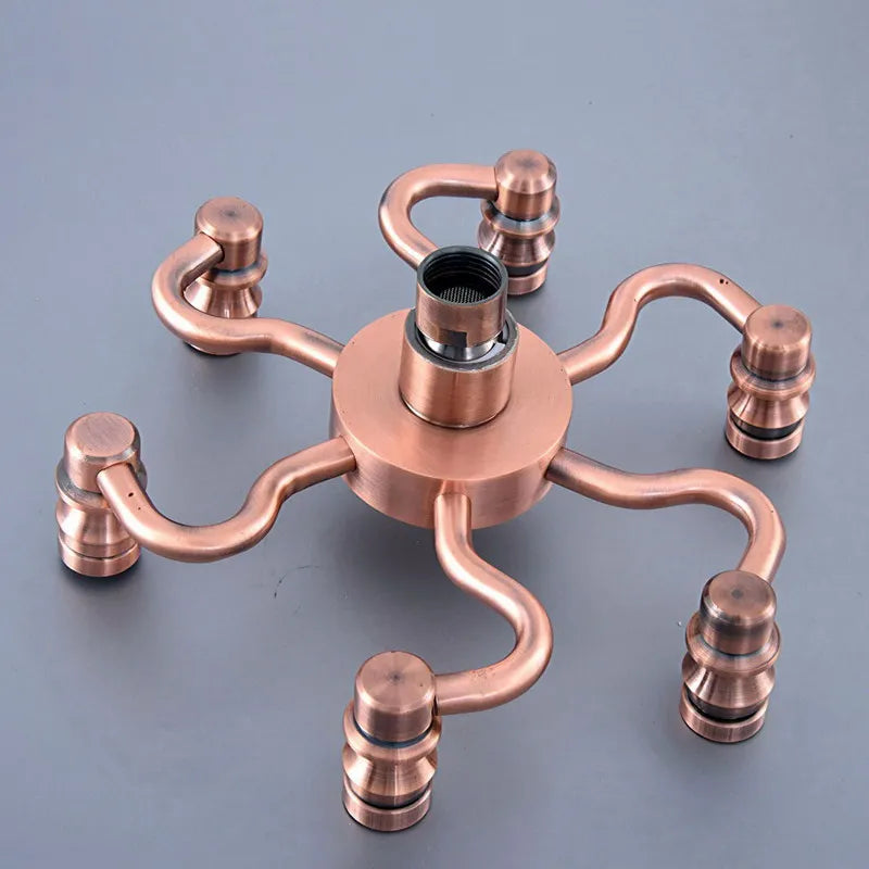 Antique Red Copper 8Inch Round Rainfall Shower Head Shower Arm Water Saving Hand Held Shower Head Spray 1.5 M Shower Hose