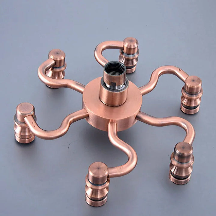 Antique Red Copper 8Inch Round Rainfall Shower Head Shower Arm Water Saving Hand Held Shower Head Spray 1.5 M Shower Hose
