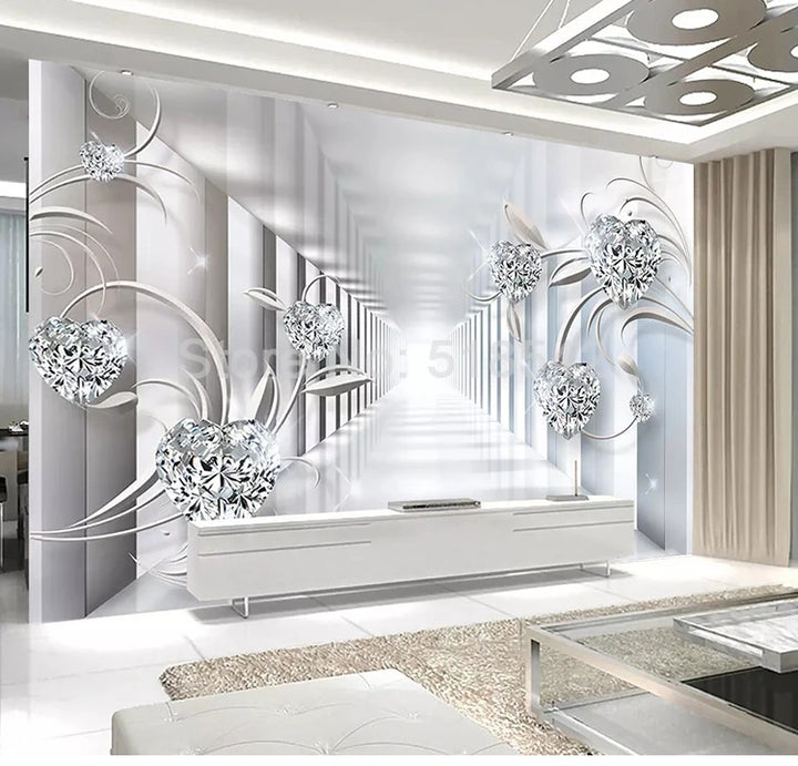 Custom Wall Mural Photo Wallpaper Non-woven 3D Abstract Space Flower Pattern Diamond Jewelry Living Room TV Backdrop Home Decor