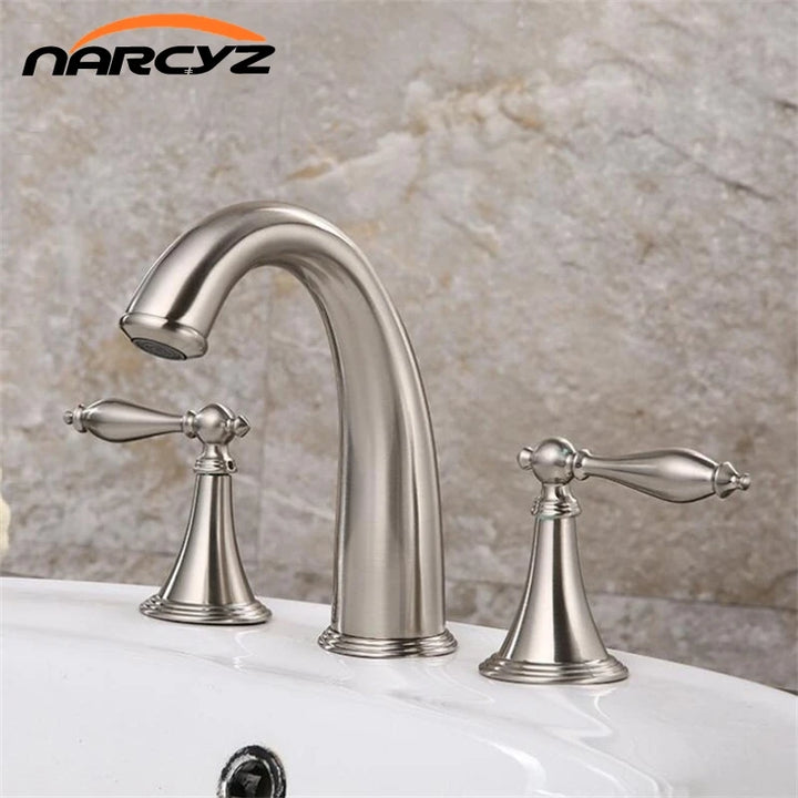 Brass Basin Faucet three-piece set of two handles split three-hole Cold and Hot splash-proof Faucet Dual Handles Mixer 8206