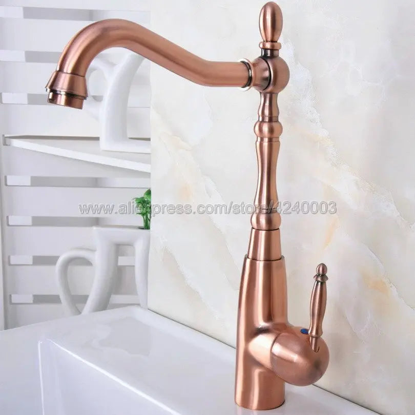 Red Copper Kitchen Faucet Black Brass Faucet 360 Degree Swivel Single Handle Vessel Sink Kitchen Mixer Tap Knf633