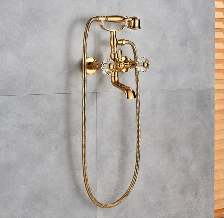 Rozin Retro Style Brass Bathtub Shower Faucet Set Dual Knobs Wall Mounted Bathtub Mixer with Handshower and Swivel Tub Spout Tap