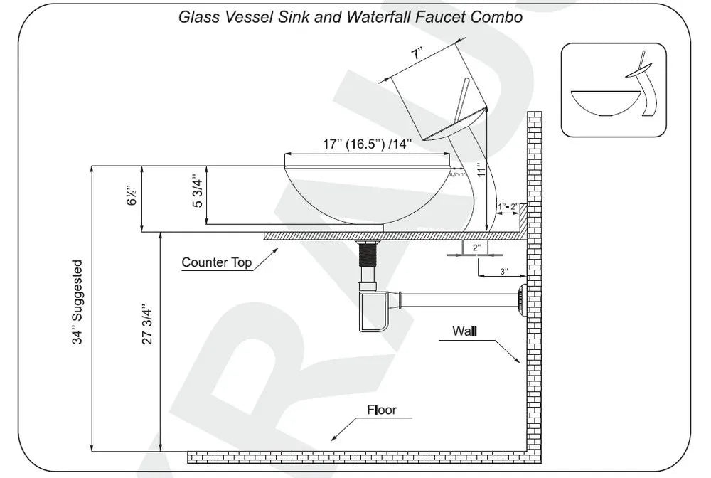Monite Round Tempered Glass Bathroom Washbasin Sinks Countertop Transparent Glass Sink W/ Chrome Brass Waterfall Faucet Set