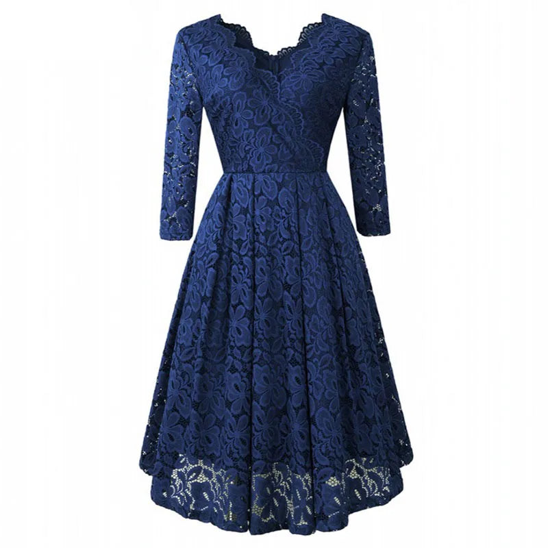 LSYCDS Elegant Sexy Dress for Women Vintage Lace Long Sleeve V Neck