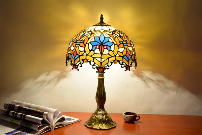 Turkish Table Lamp Tiffany Stained Glass with Dragonflys Vintage Desk Lamp Mediterranean Deco Lighting