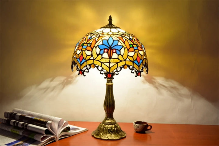 Turkish Table Lamp Tiffany Stained Glass with Dragonflys Vintage Desk Lamp Mediterranean Deco Lighting
