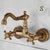 Antique Brass Wall Mounted Kitchen Bathroom Sink Faucet Dual Handle Swivel Spout Hot Cold Water Tap with tow pipe