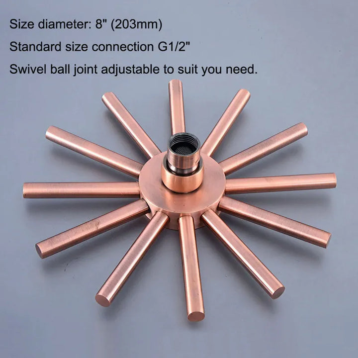 Antique Red Copper 8Inch Round Rainfall Shower Head Shower Arm Water Saving Hand Held Shower Head Spray 1.5 M Shower Hose