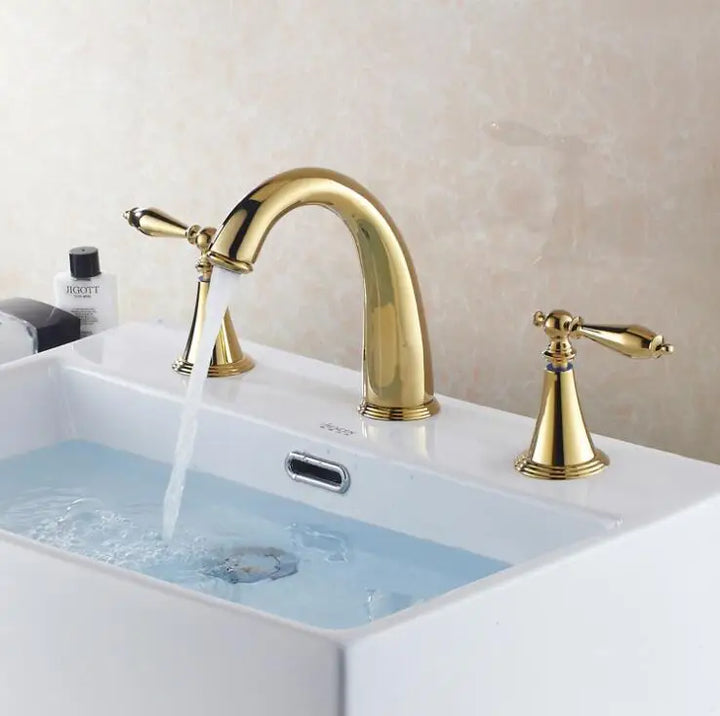 Brass Basin Faucet three-piece set of two handles split three-hole Cold and Hot splash-proof Faucet Dual Handles Mixer 8206