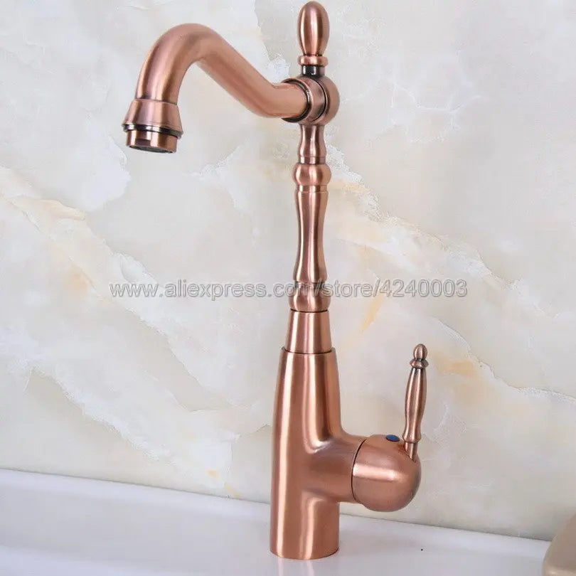 Red Copper Kitchen Faucet Black Brass Faucet 360 Degree Swivel Single Handle Vessel Sink Kitchen Mixer Tap Knf633