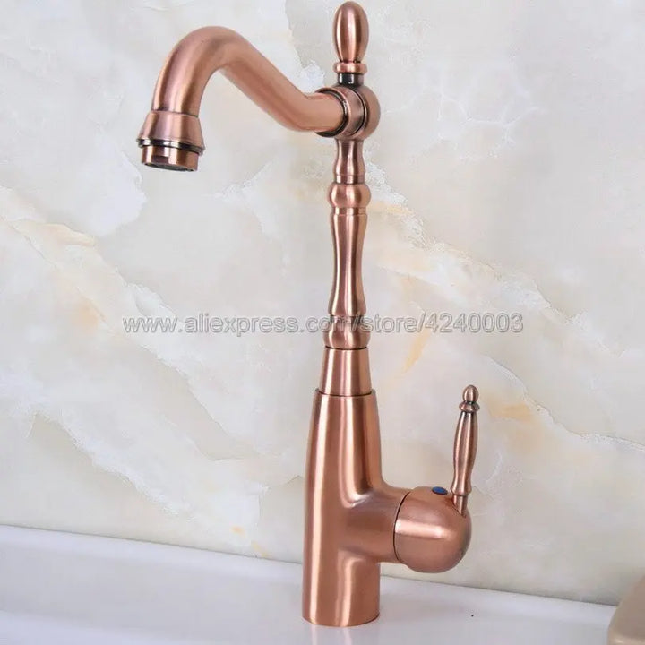 Red Copper Kitchen Faucet Black Brass Faucet 360 Degree Swivel Single Handle Vessel Sink Kitchen Mixer Tap Knf633