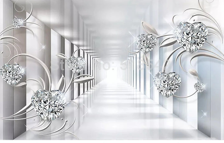 Custom Wall Mural Photo Wallpaper Non-woven 3D Abstract Space Flower Pattern Diamond Jewelry Living Room TV Backdrop Home Decor