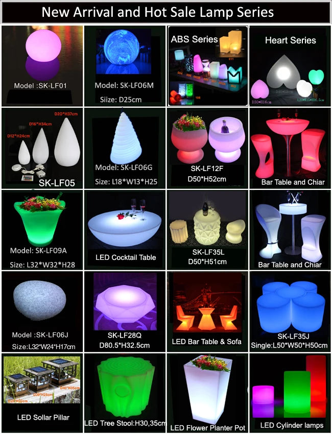 LED Illuminated Furniture Bar Table Set, SK-LF18 (D60*H56cm) 1pc+4pcs LED Cube Stool Diameter 40cm,for Outdoor Bar Party