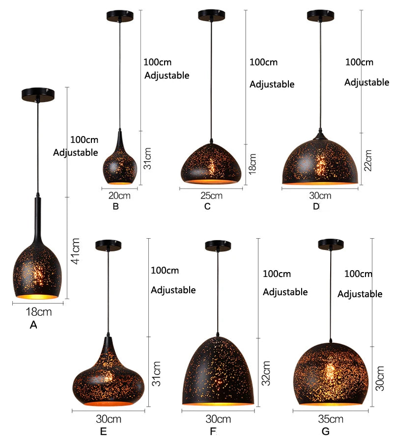 Vintage Pendant  Lamp Iron Loft Nordic Porous Retro E27 Etching Lampshade