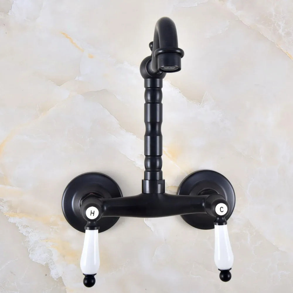 Swivel 360 Bathroom Bathtub Faucet Torneira Wall Mount Oil Rubbed Black Bronze Basin Sink Faucet Mixer Tap Knf836